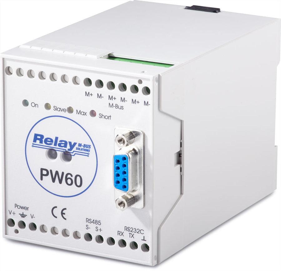 M-Bus level converter for 60 devices with RS232C, RS485 and optical interface (PW60)